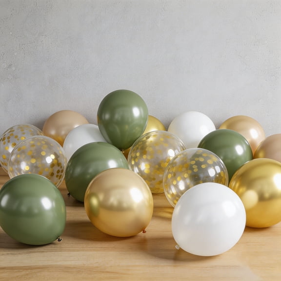 Sage Ivory Metallic Gold Confetti Balloon Garland Kit, 10 & 12 Inch Latex Balloons with Ribbon, Neutral Boho Party Decor for Wedding, Baby Shower, Birthday, Bridal Shower Backdrop Decorations