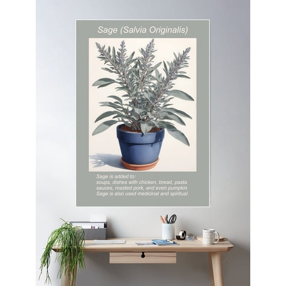 Sage Kitchen Herb Poster-Art Poster Wall Art, Modern Wall Decor For Living Room Bedroom, 12x18 UNFRAMED