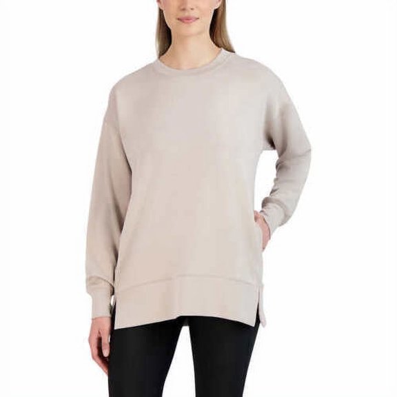 Sage Ladies' Crew Neck Scuba Cozy Top, Tan Small