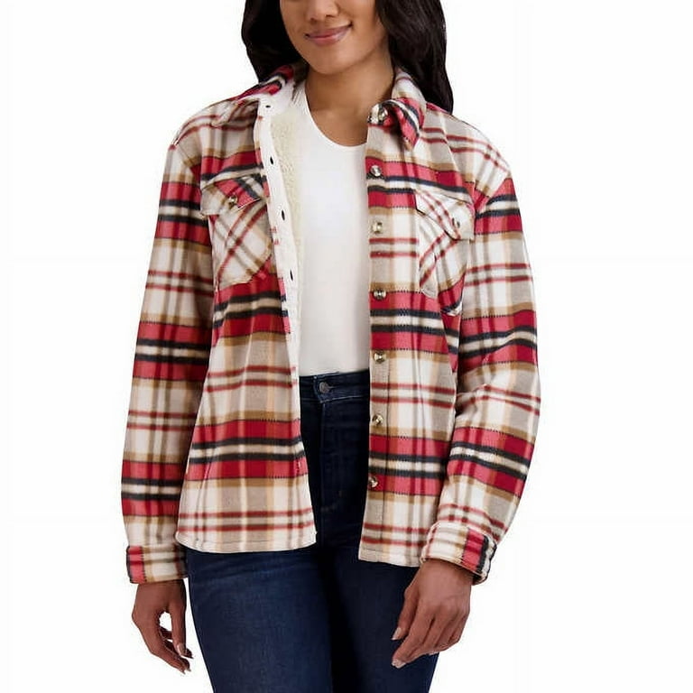 Sage ladies 2024 plush Plaid shirt jacket