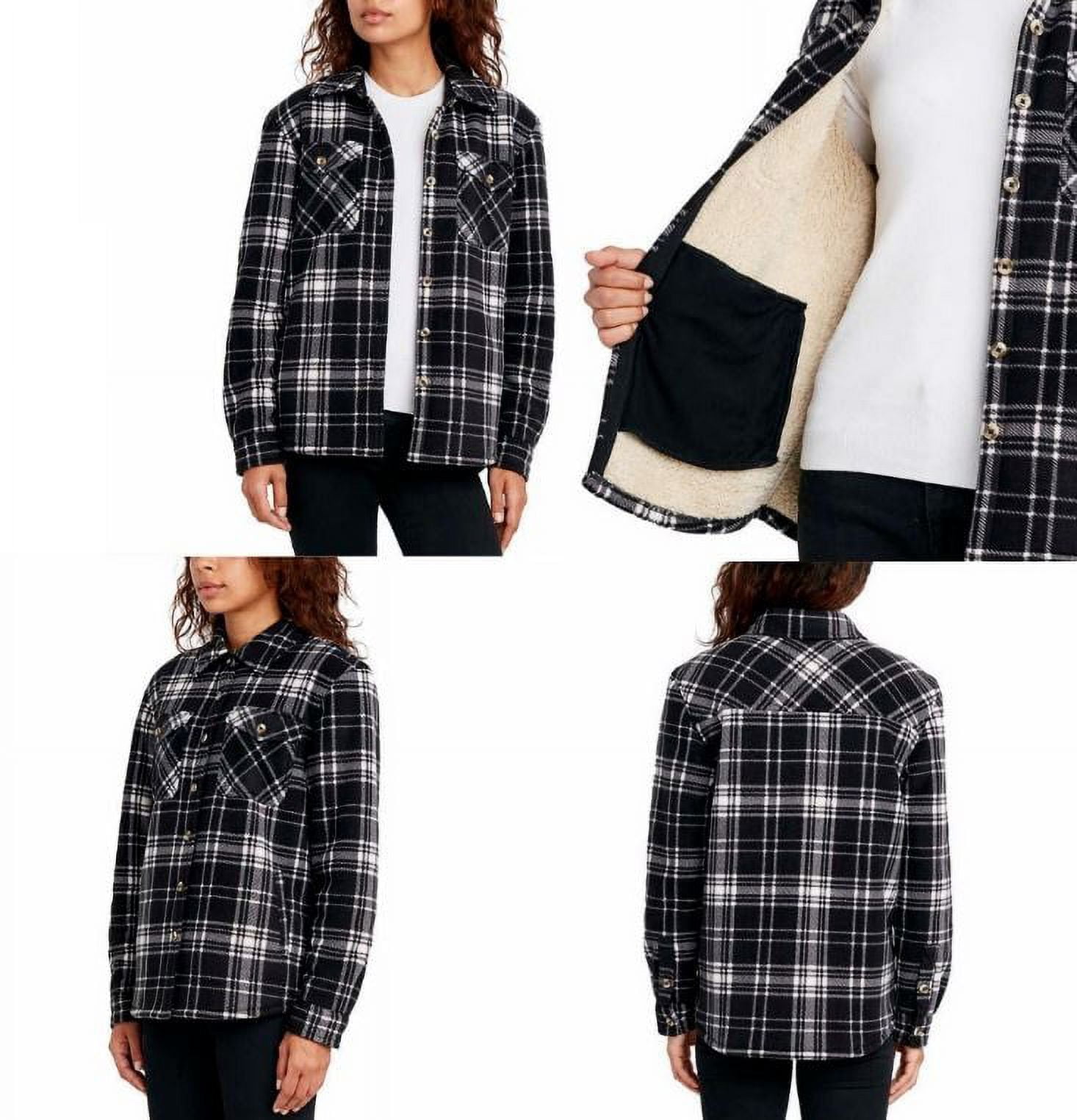 sage ladies plush shirt jacket black