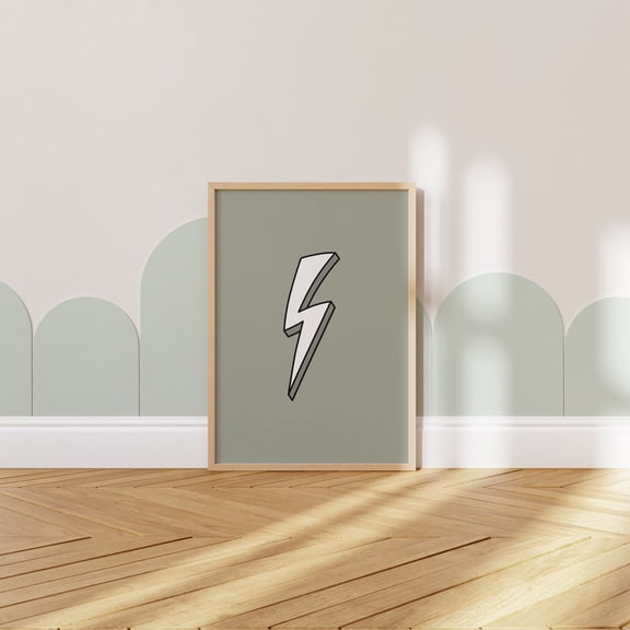 Sage Lightning Bolt Wall Art Print Playroom Decor