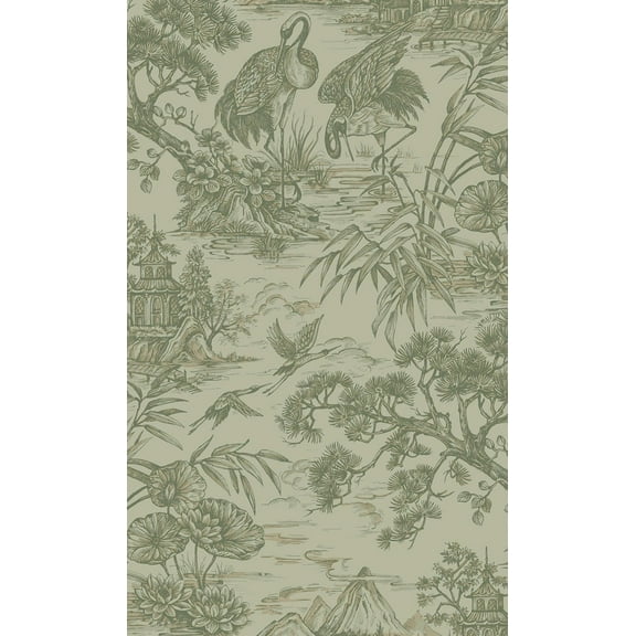 Sage Majestic Crane Tropical Wallpaper