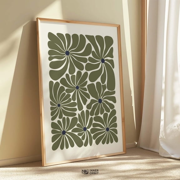 Sage Matisse Inspired Forest Green Boho Floral Poster Mid Century Neutral Moss, Abstract Floral Print Olive Wall Art Organic Poster UNFRAMED PAPER POSTER, Home Decor, Vintage Gift, Living Room Dercor