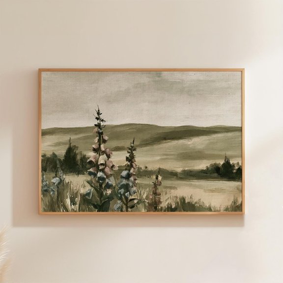 Sage Meadow Floral Landscape Wall Art Print