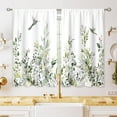 thumbnail image 1 of Sage Mint Green Eucalyptus Botanical Leaves Floral Kitchen Window Curtains Flower Leaf Small Hummingbird Window Treatment Cafe Short Curtains for Bathroom Treatment Tier Drapes 27.5x39inch, 1 of 6