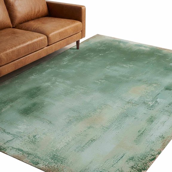 Sage Moss Plaster Washable Area Rug 5 x 8 ft Rustic Grungy Timber Scratch Celadon Texture Soft Non‑Slip Rugs Stain Repellent Indoor Mats for Spacious Family Room, Long Dining‑Table, Sunroom