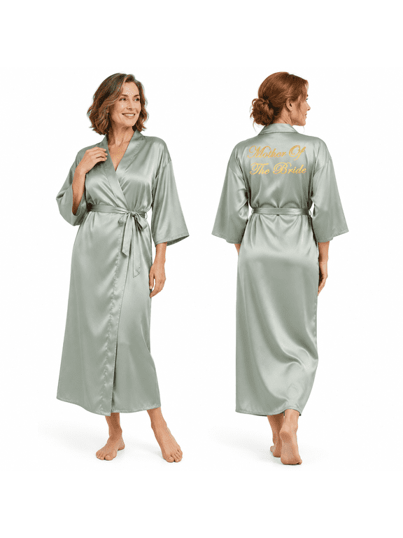 Sage Mother of the Bride One Size Long Satin Bridal Party Robe