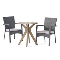 Sage Outdoor 3 Piece Acacia Wood and Wicker Bistro Set, Gray with Gray Chairs