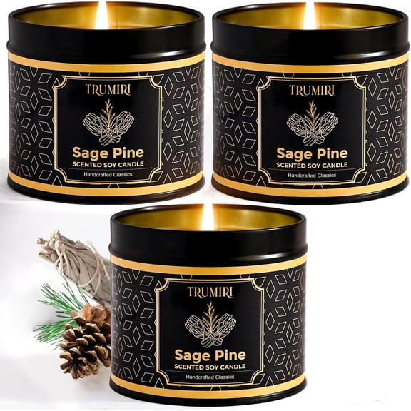 Sage & Pine Candle Strong Scented Soy Candel Natural Non Toxic Velas Aromáticas For Home Gift For Fall Christmas Holidays Pack Of 3 5Oz Decorative Tin Jars With Lids