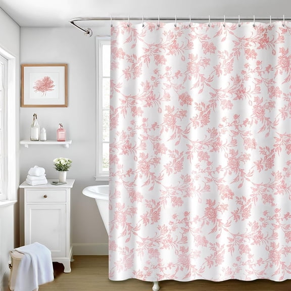 Sage Pink Shower Curtain,Cotton Floral Cottagecore,Elegant Floral Fabric Shower Curtain Machine Washable Waterproof Bathroom Decor 72x72 inches