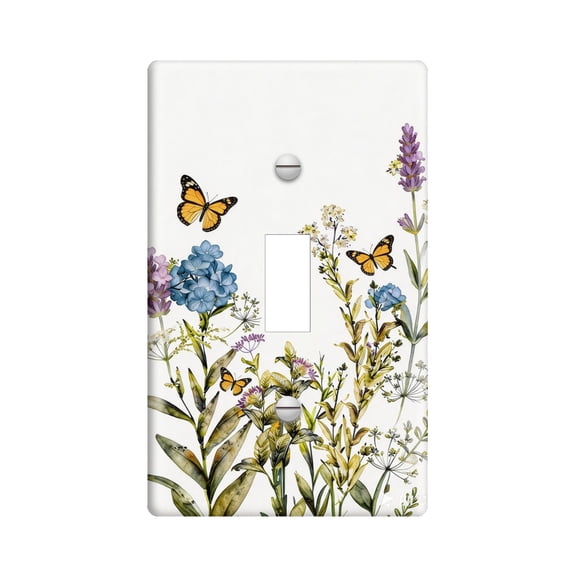 Sage Purple Floral Outlet Covers Wall Plate, Vintage Butterfly 1 Gang Single Toggle Light Switch Cover Plates, Decorative Socket GFCI Outlet Covers Wall Panels for Kitchen Bathroom Decor