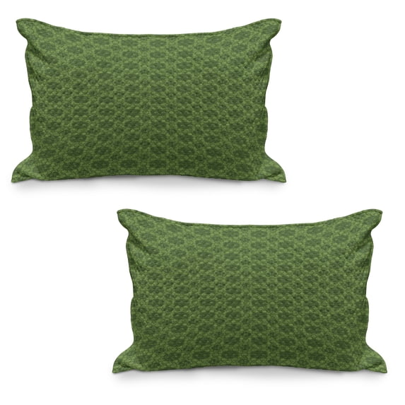 Sage Quilted Pillowcover Set of 2, Old Fashioned Pattern with Geometrical Backdrop Mandala Inspired Flowers, Standard Queen Size Pillow Cover Bedroom, 36" x 20", Fern Green Olive Green, by Ambesonne