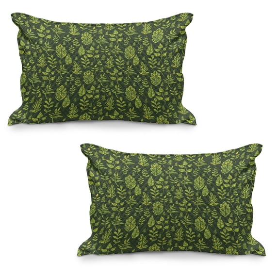 Sage Quilted Pillowcover Set of 2, Patterned Green Leaves Nature Inspired Composition Fresh Trees Woodland, Standard Queen Size Pillow Cover Bedroom, 30" x 20", Apple Green Dark Green, by Ambesonne