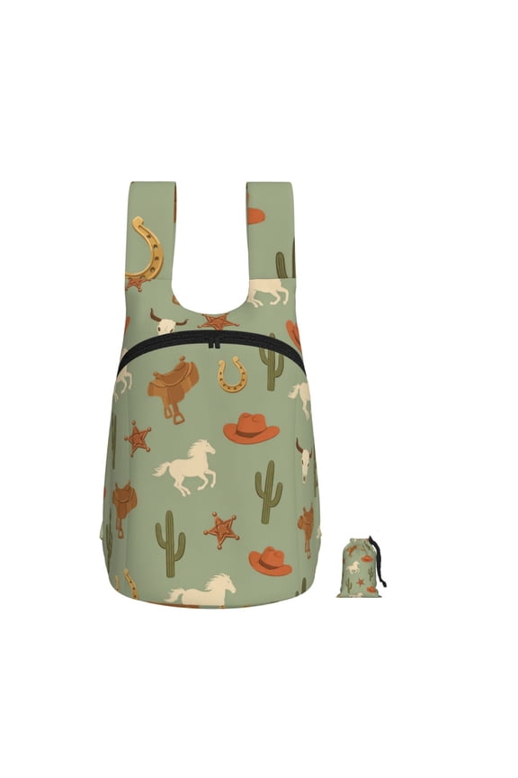 Sage Ranch Western Cowboy Pattern Foldable Storage Backpack Lightweight Packable Travel Daypack for Shopping Commuting Hiking