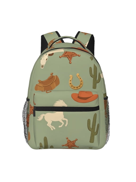 Sage Ranch Western Cowboy Pattern Laptop Backpack Travel Rucksack for Teens Adults, Fits 15-inch Notebook