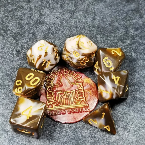 Sage'S Stones - Coffee/White Gold Ink Acrylic Polyhedral Dice Set Games Dnd