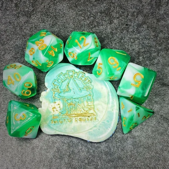 Sage'S Stones - Green/Wht Acrylic Polyhedral Dice Set Games Dnd Dungeons Dragons