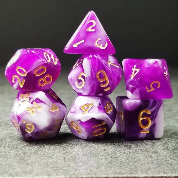 Sage'S Stones - Purple/White Gold Ink Acrylic Polyhedral Dice Set Games Dnd