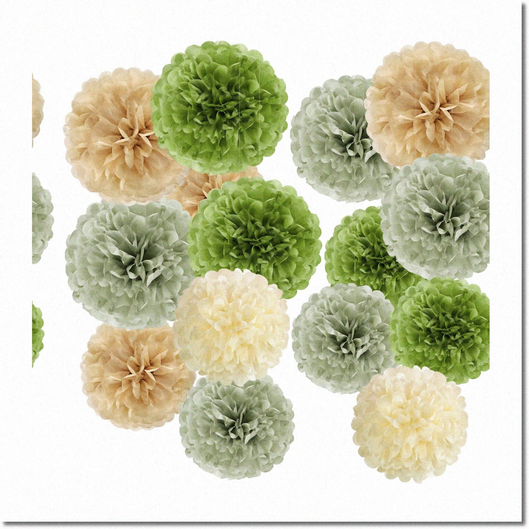 Sage Safari Greenery Ecofriendly Tissue Pom Poms & Paper Flowers