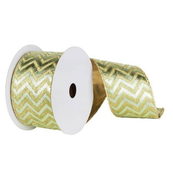 Sage & Sage Chevron Gold Lame Ribbon, 6 in. x 10 yard
