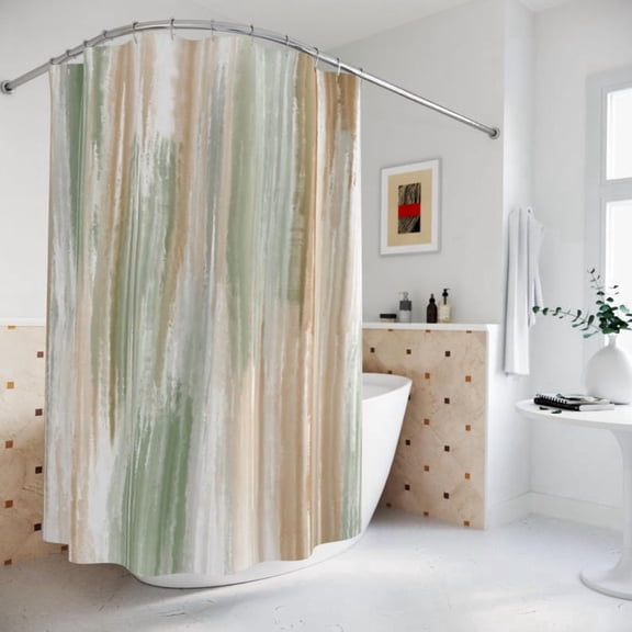 Sage Shower Curtain Earthy Shower Curtain Green Bathroom Decor Boho Minimalist Shower Curtain Watercolor Shower Curtain Tan Neutral Decor 60x72in