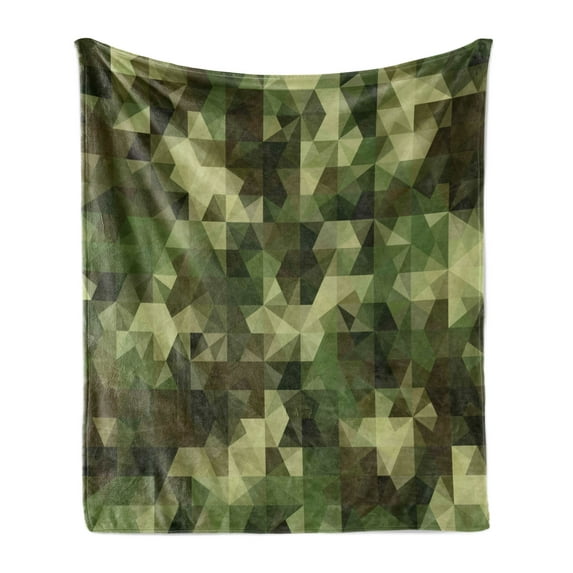 Sage Soft Flannel Fleece Throw Blanket, Abstract Camouflage Pattern with Fractal Look Geometric Triangles Shapes Mosaic Design, Cozy Plush for Indoor and Outdoor Use, 50" x 70", Green, by Ambesonne