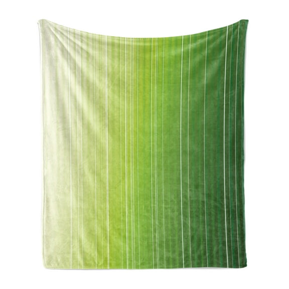 Sage Soft Flannel Fleece Throw Blanket, Ombre Style Composition with Color Shades and Vertical Digital Stripes, Cozy Plush for Indoor and Outdoor Use, 60" x 80", Green Pale Green White, by Ambesonne