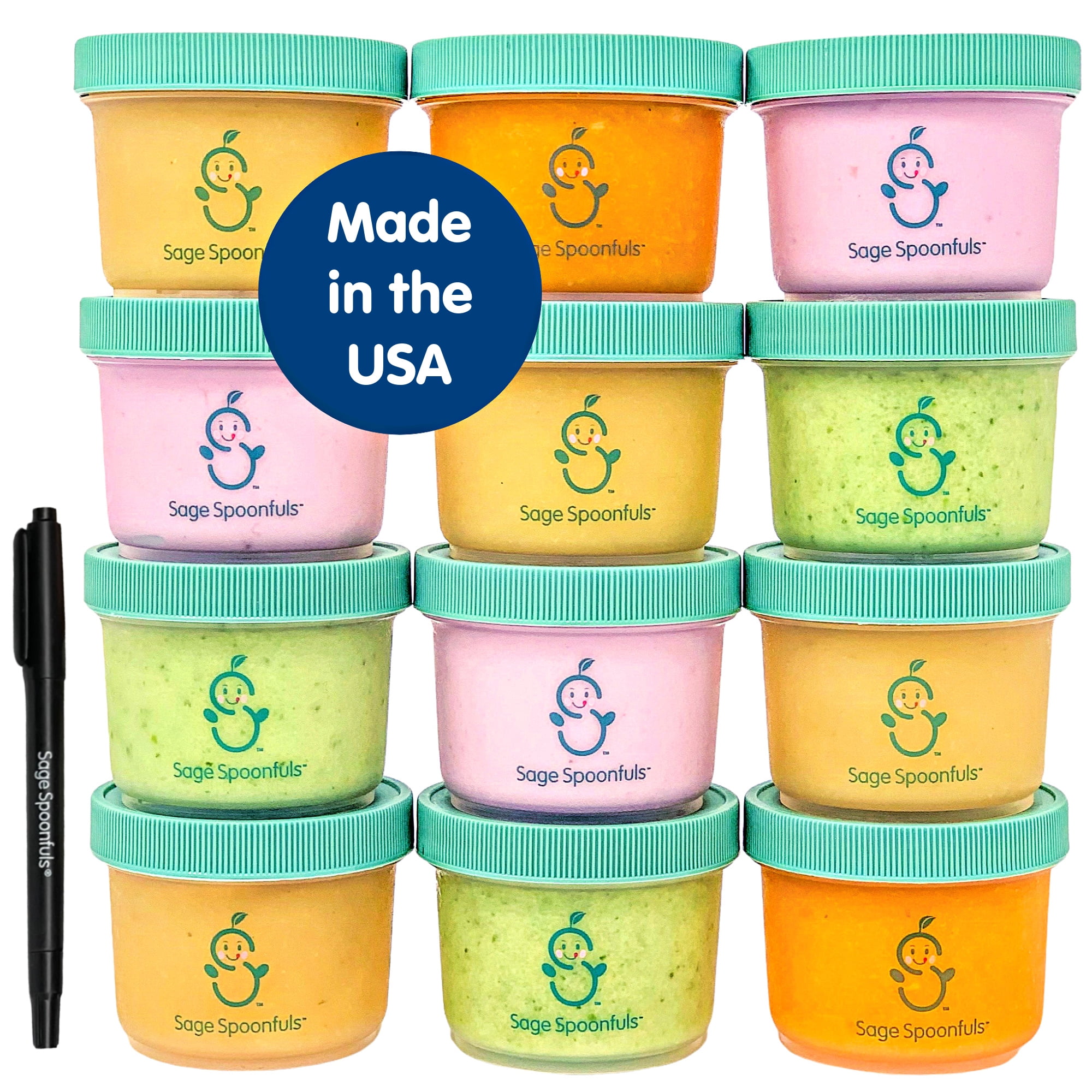 12-Pack of Glass Baby Food Containers 4oz/8oz - Sage Spoonfuls