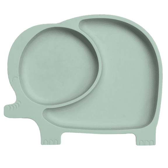 Sage Spoonfuls Elephant Silicone Divided Suction Base Baby & Toddler Plate, Sage
