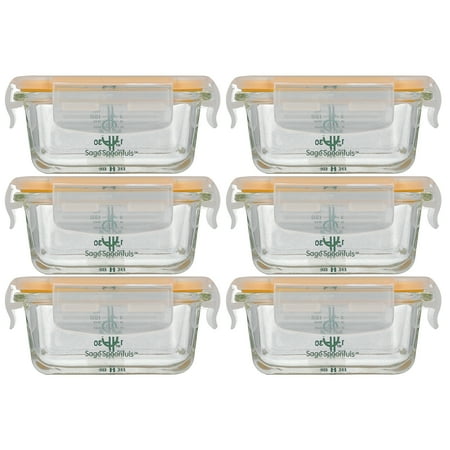 Sage Spoonfuls Tough Glass Baby Food Storage Containers, 6-Pack (4oz) Borosilicate Glass Baby Food Storage Containers With Snap-On Lids, Leakproof Baby Food Jars, for Infants and Babies, Freezer Safe