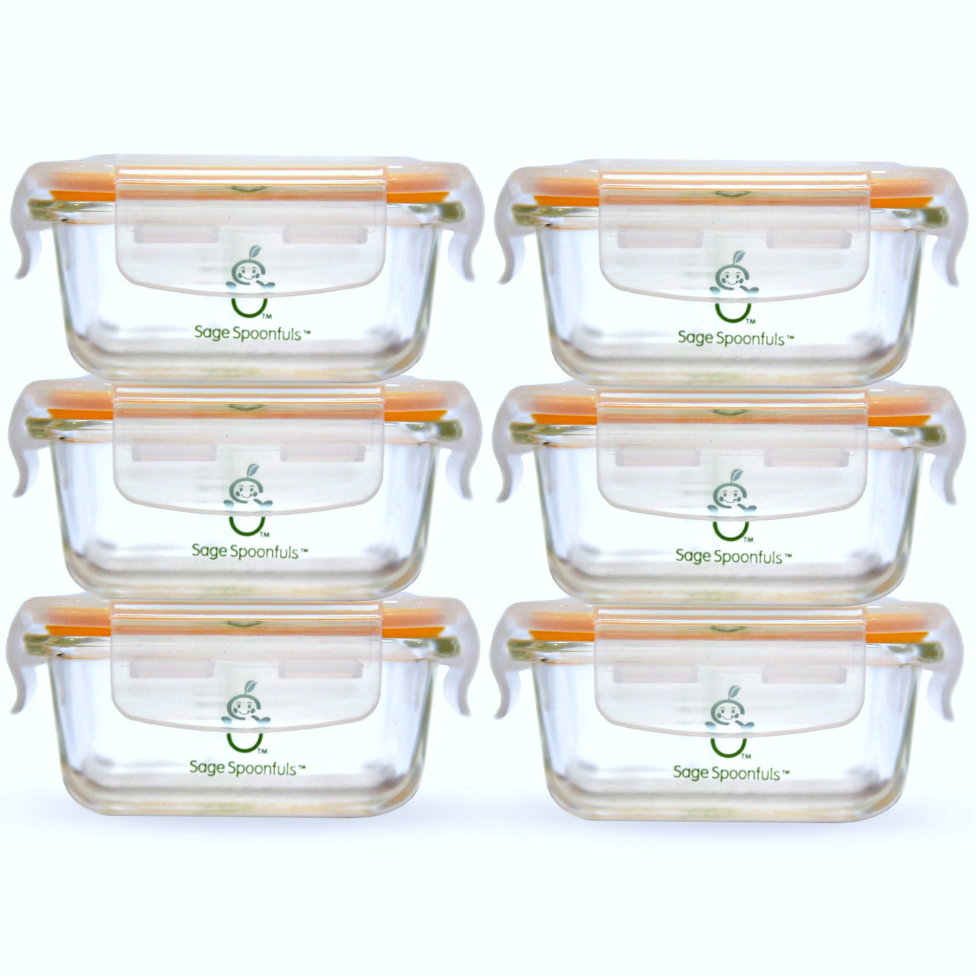 Sage Spoonfuls 6 Piece Tough Glass Tubs Baby Food Storage Containers