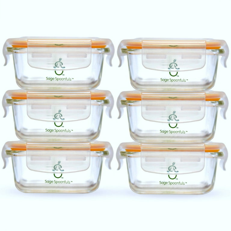 Sage Spoonfuls 6 Piece Tough Glass Tubs Baby Food Storage Containers