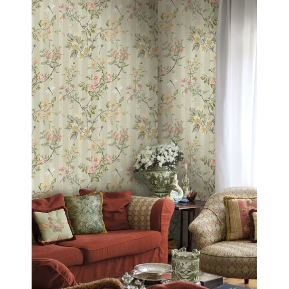 Sage Spring Meadow Floral Trail Print Non Woven Non-Pasted Textured Wallpaper 57 Sq. Ft.