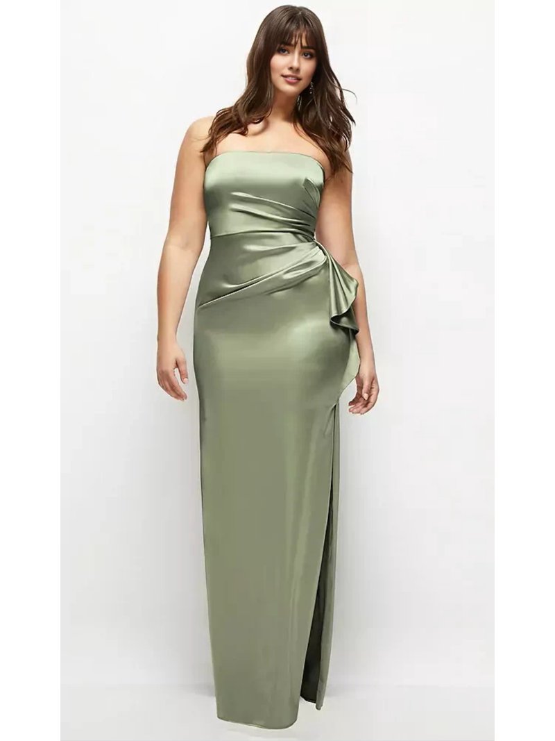 Sage Strapless Draped Bridesmaid Dresses Satin Maxi Dress with Cascade  Ruffle - Walmart.com