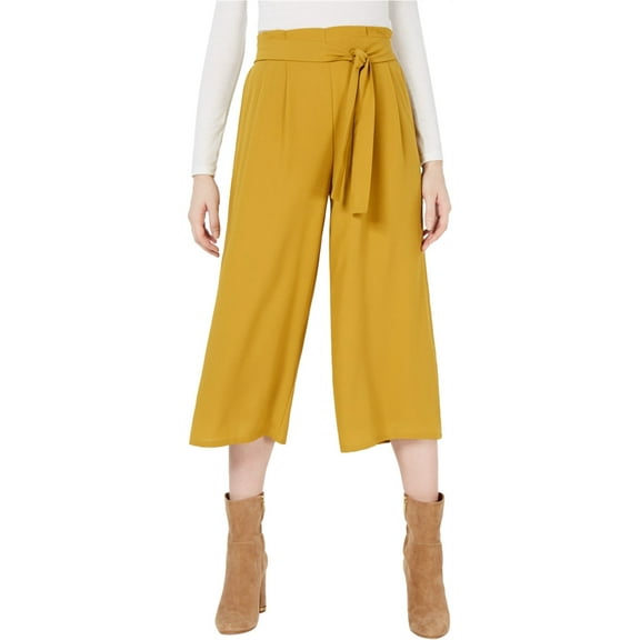 Sage The Label Womens Belted Relaxed Culottes Dress Pants, Yellow, Medium