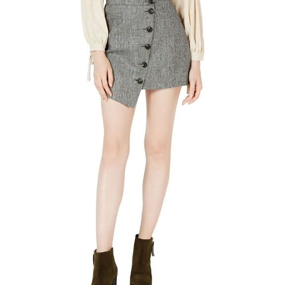 Sage The Label Womens Button-Front Asymmetrical Skirt, Grey, Medium