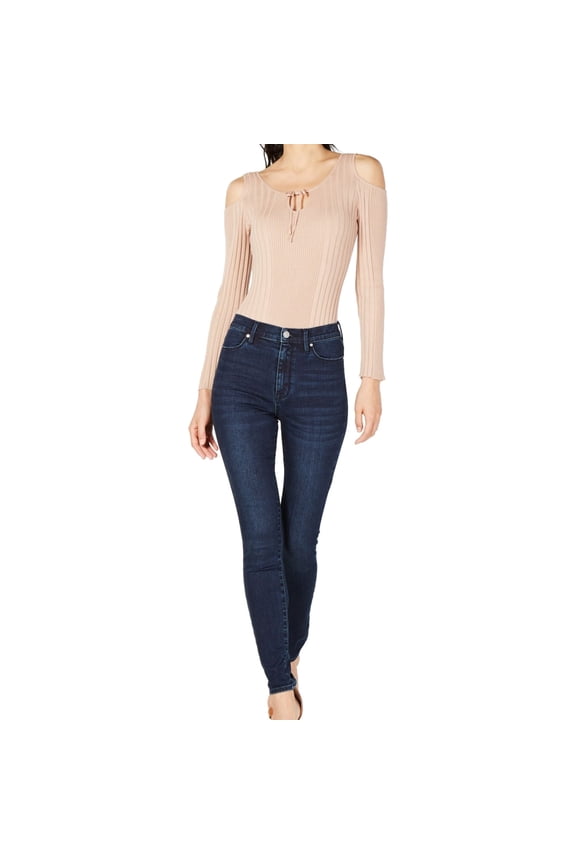 Womens Ribbed Bodysuit Jumpsuit, Beige, Large