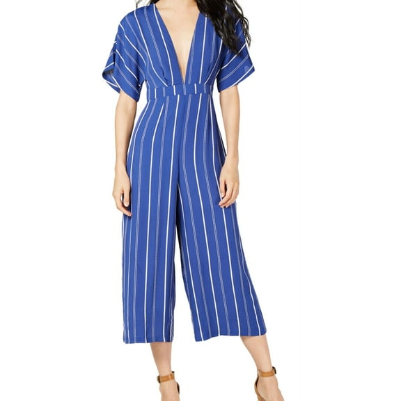 Sage The Label Womens Striped Jumpsuit, Blue, Large