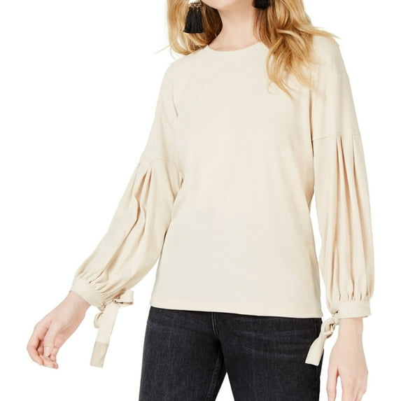Sage The Label Womens Tie Cuff Pullover Blouse, Beige, Large