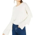 thumbnail image 1 of Sage The Label Womens Tiered-Sleeve Cropped Pullover Sweater, Off-White, Medium, 1 of 2