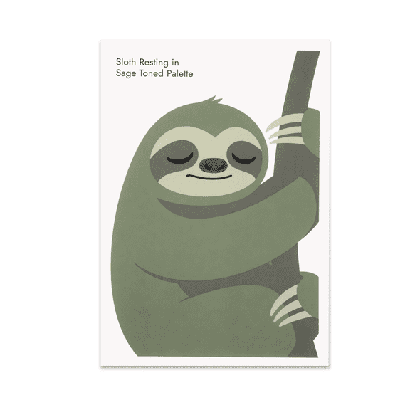 Sage Toned Sloth Resting Art - Sloth Decor Enthusiast - 13x19 Poster Print