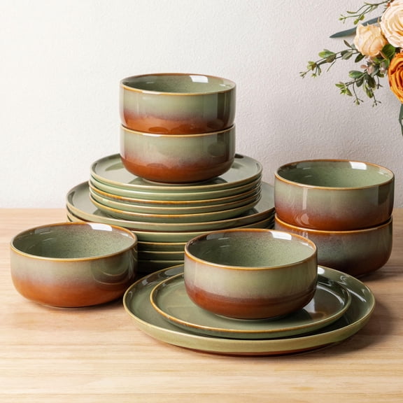 Sage Umber Ceramic Dinnerware Set Service for 6, 18 Pieces