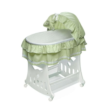 Portable Bassinet 'N Cradle with Toybox Base-Skirt:Sage Waffle Ruffled Half Skirt