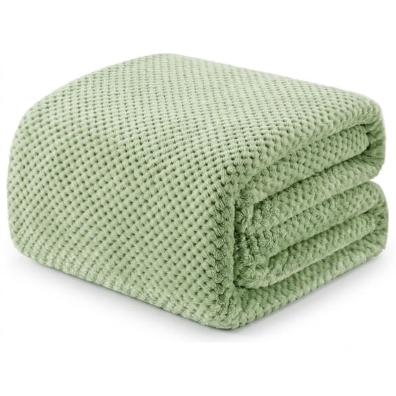 Throw Blanket, 260GSM Soft Jacquard Blanket for Bed, Waffle Weave Fuzzy Blanket Queen Size for Decor, Lightweight and Warm Blankets for Office Bedroom Sofa Office Travel, Sage