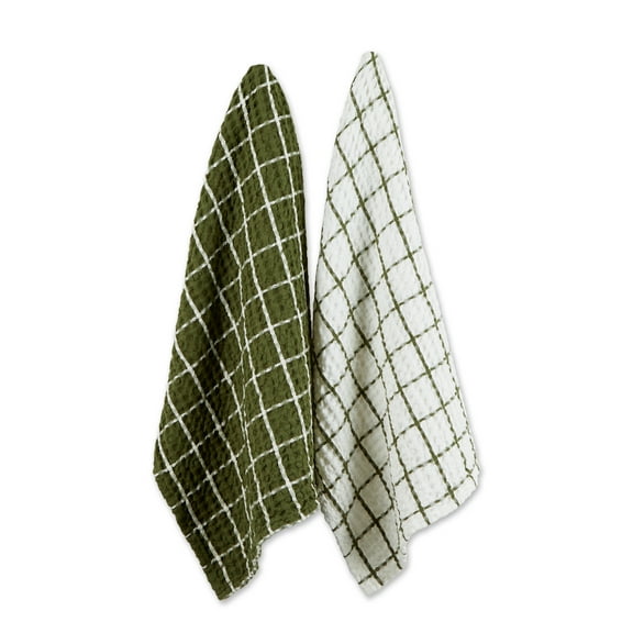 Sage Windowpane Oversized Washed Waffle Dishtowel, 2 Piece