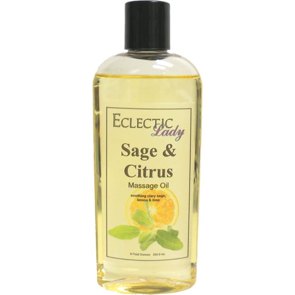 Sage and Citrus Massage Oil by Eclectic Lady, 8 oz, Sweet Almond Oil and Jojoba Oil