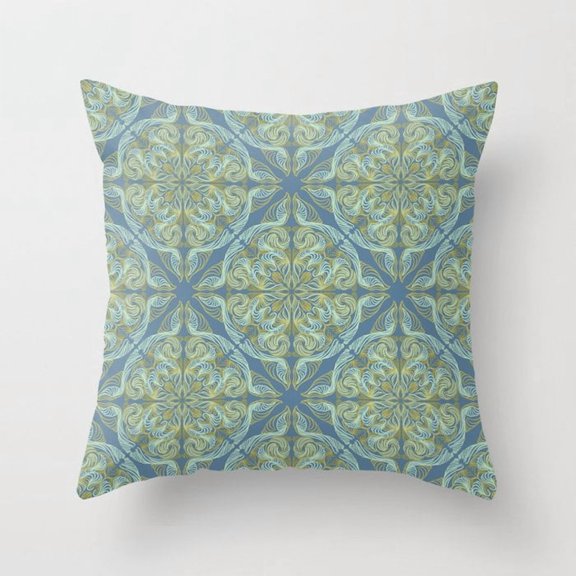 Sage and Slate Floral Medallion Velvet Pillow Cover Only, Envelope Closure, No Insert