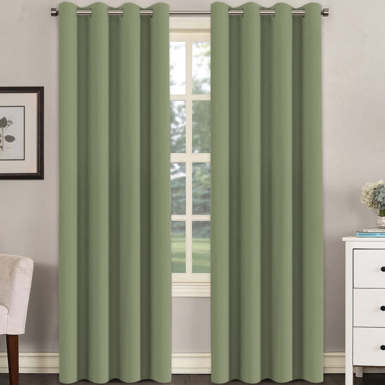 Sage green Curtains 96 inches Long Window Treatment Panels/Drapes for