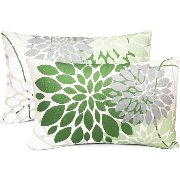 Sage green Decorative Throw Pillow Covers 12x20 Inch Pillow Covers for Couch Living Room Bedroom Outdoor,Modern Sofa Throw Pillow Cover,Farmhouse Geometric Floral Linen Square Pillow Case,Set of 2